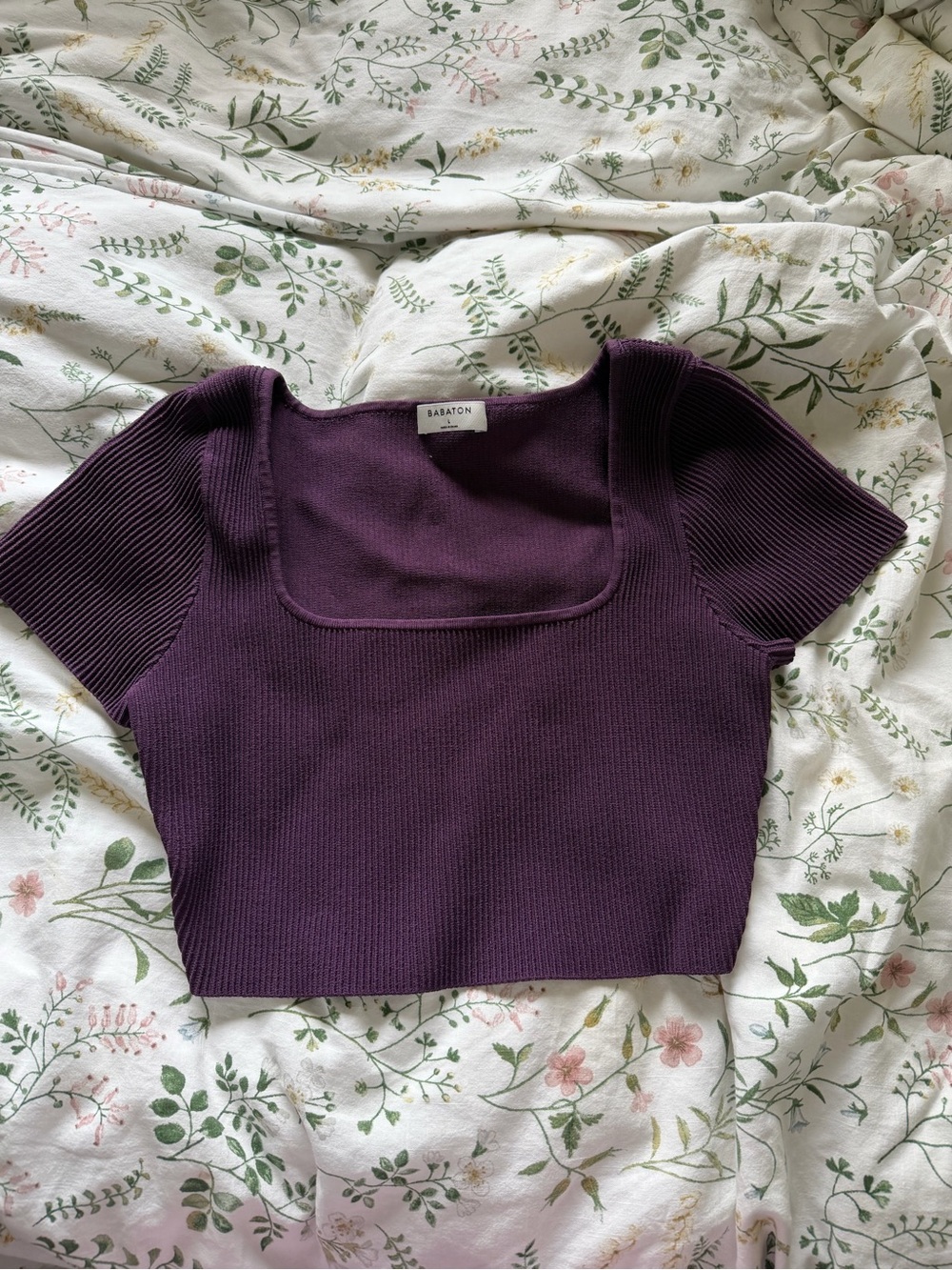 Babaton Deep Plum Square-Neck Ribbed Crop Top